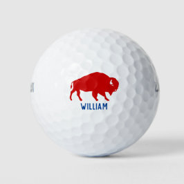 Rode Buffel Silhouet met Gepersonaliseerde Naam Golfballen