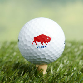Rode Buffel Silhouet met Gepersonaliseerde Naam Golfballen