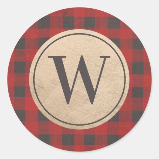 Rode buffelmonogram ronde sticker (Voorkant)