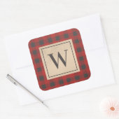 Rode buffelmonogram vierkante sticker (Envelop)