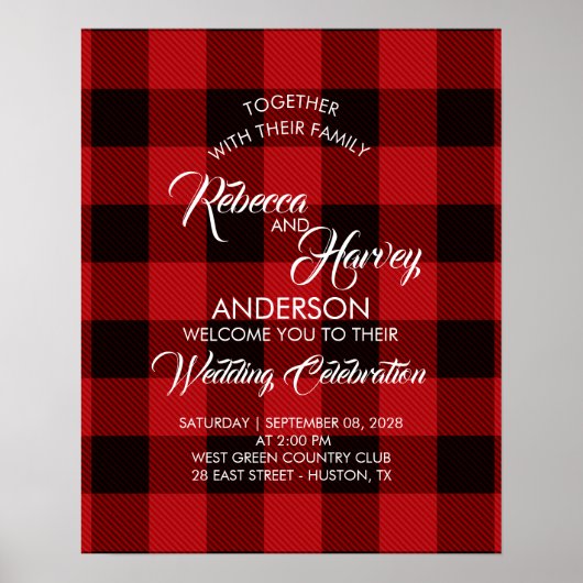 rode buffelplaid rustieke winter bruiloft welkom poster (Voorkant)