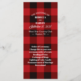 rode buffelplaid rustische winter bruiloft program programmakaart