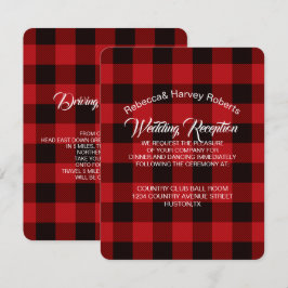 rode buffelruitpatroon rustische winter bruiloftsr kaart