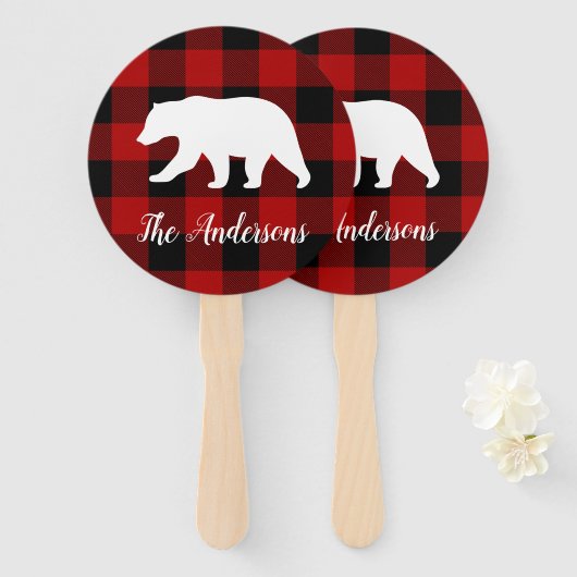 Rode buffels en Beer | Persoonlijke naam Cadeaut Handwaaier (Voorkant en achterkant)