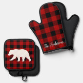 Rode buffels en Beer | Persoonlijke naam Cadeaut Ovenwant & Pannenlap Set (Voorkant / Achterkant)