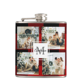 Rode buffels en collage foto's met Initiaal Heupfles