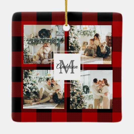 Rode buffels en collage foto's met Initiaal Keramisch Ornament (Achterkant)