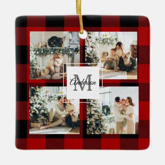 Rode buffels en collage foto's met Initiaal Keramisch Ornament (Voorkant)