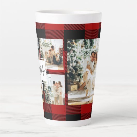 Rode buffels en collage foto's met Initiaal Latte Mok (Voorkant)