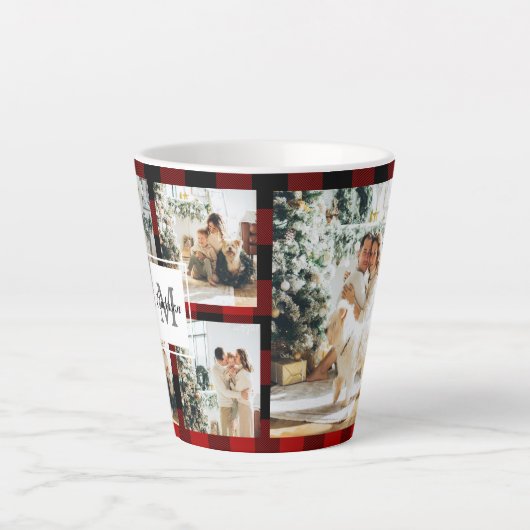 Rode buffels en collage foto's met Initiaal Latte Mok (Voorkant)