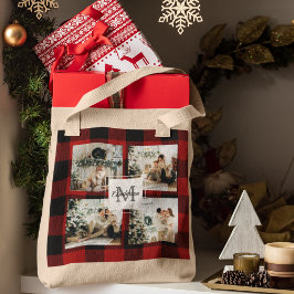 Rode buffels en collage foto's met Initiaal Tote Bag