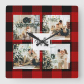 Rode buffels en collage foto's met Initiaal Vierkante Klok (Voorkant)