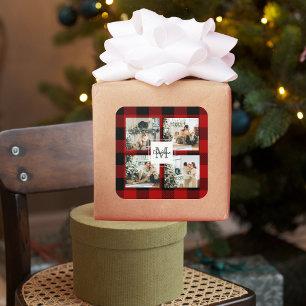 Rode buffels en collage foto's met Initiaal Vierkante Sticker