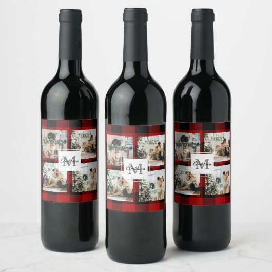 Rode buffels en collage foto's met Initiaal Wijn Etiket (Flessen)
