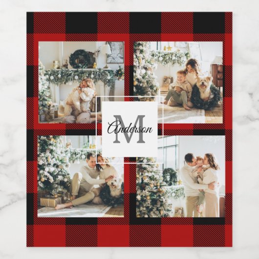 Rode buffels en collage foto's met Initiaal Wijn Etiket (Enkel label)