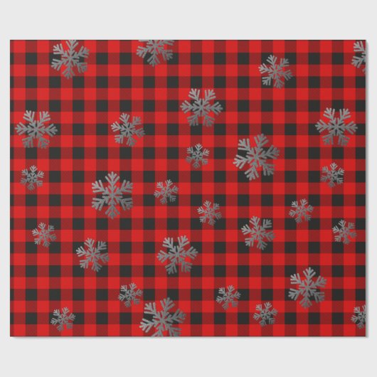 Rode buffels en glitterneeuwvlokken cadeaupapier (Vlak)