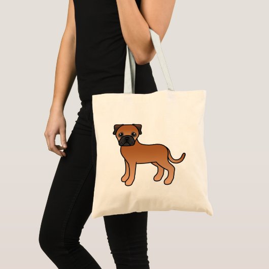 Rode Bullmastiff Cartoon Hond Tote Bag (Voorkant (product))
