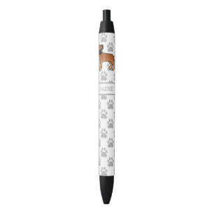Rode Bullmastiff Schattige Cartoon Hond & Naam Zwarte Inkt Pen