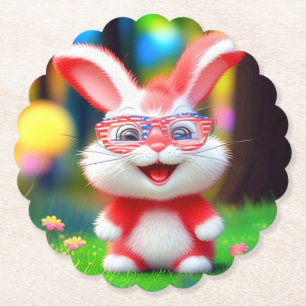 Rode Bunny met Amerikaanse Bril Cartoon-44244 Kartonnen Onderzetters