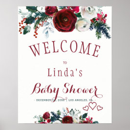 Rode burgundy aquarel winterboeket babyshower poster