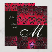 RODE BURGUNDY ZWARTE DAMAST MONOGRAM rood champagn Kaart (Voorkant / Achterkant)