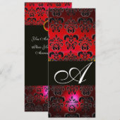 RODE BURGUNDY ZWARTE DAMAST MONOGRAM rood wit Kaart (Voorkant / Achterkant)