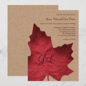 Rode Burlap Monogrammed Wedding Uitnodiging (Voorkant / Achterkant)