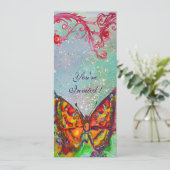 RODE BUTTERFLES IN BLAUWE GROENE BLAUWGROEN GOUDEN KAART (Staand voorkant)