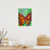 RODE BUTTERFLES IN BLAUWE GROENE BLAUWGROEN GOUDEN POSTER (Keuken)