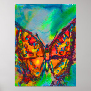 RODE BUTTERFLES IN BLAUWE GROENE BLAUWGROEN GOUDEN POSTER