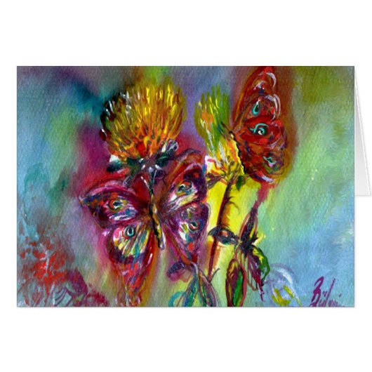 RODE BUTTERFLIES OP GEEL THISTLS, BLUE SKY Floral (Voorkant Horizontaal)