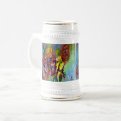 RODE BUTTERFLIES OP GEEL THISTLS, BLUE SKY Floral Bierpul (Voorkant links)