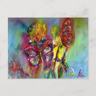 RODE BUTTERFLIES OP GEEL THISTLS, BLUE SKY Floral Briefkaart