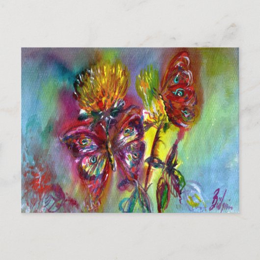 RODE BUTTERFLIES OP GEEL THISTLS, BLUE SKY Floral Briefkaart (Voorkant)