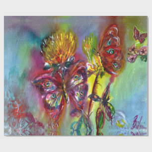 RODE BUTTERFLIES OP GEEL THISTLS, BLUE SKY Floral Cadeaupapier