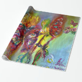 RODE BUTTERFLIES OP GEEL THISTLS, BLUE SKY Floral Cadeaupapier (Uitgerold)