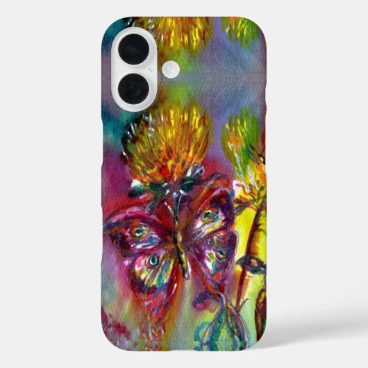 RODE BUTTERFLIES OP GEEL THISTLS, BLUE SKY Floral Case-Mate iPhone Case (Achterkant)