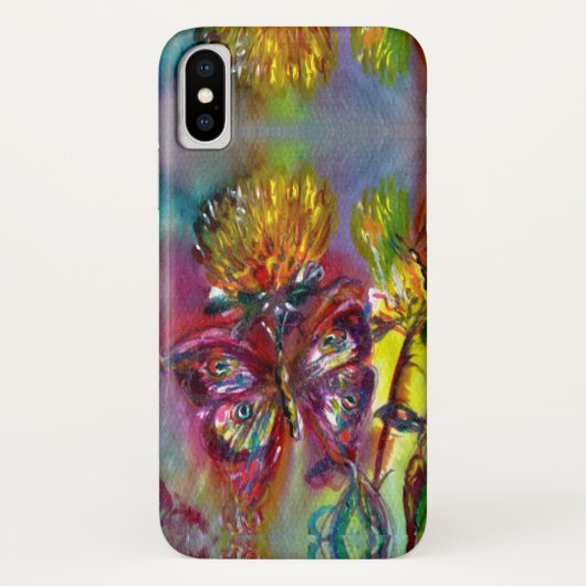 RODE BUTTERFLIES OP GEEL THISTLS, BLUE SKY Floral Case-Mate iPhone Case (Achterkant)