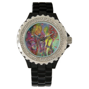 RODE BUTTERFLIES OP GEEL THISTLS, BLUE SKY Floral Horloge