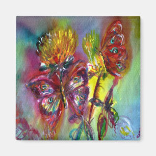 RODE BUTTERFLIES OP GEEL THISTLS, BLUE SKY Floral Magneet