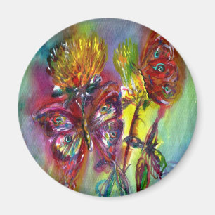 RODE BUTTERFLIES OP GEEL THISTLS, BLUE SKY Floral Magneet