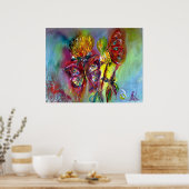 RODE BUTTERFLIES OP GEEL THISTLS, BLUE SKY Floral Poster (Keuken)