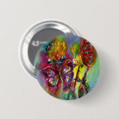 RODE BUTTERFLIES OP GEEL THISTLS, BLUE SKY Floral Ronde Button 5,7 Cm (Voorkant /achterkant)