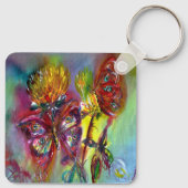 RODE BUTTERFLIES OP GEEL THISTLS, BLUE SKY Floral Sleutelhanger (Achterkant)