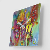 RODE BUTTERFLIES OP GEEL THISTLS, BLUE SKY Floral Vierkante Klok (Hoek)