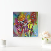 RODE BUTTERFLIES OP GEEL THISTLS, BLUE SKY Floral Vierkante Klok (Huis)