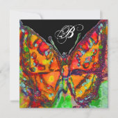 RODE BUTTERFLY BLUE GOLD YELLOW SPARKLES MONOGRAM AANKONDIGING (Voorkant)