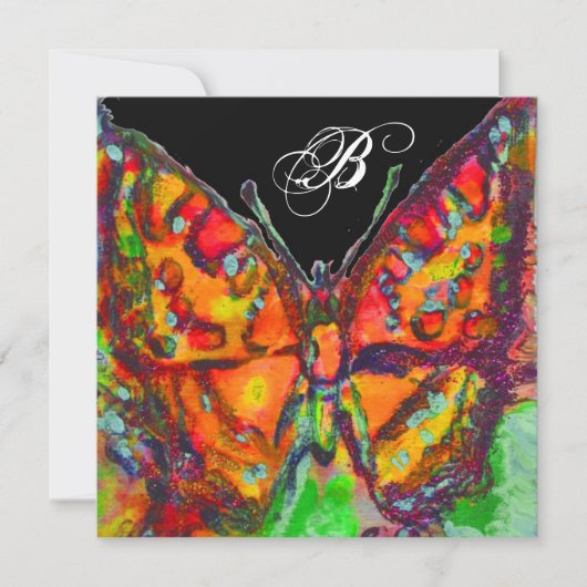 RODE BUTTERFLY BLUE GOLD YELLOW SPARKLES MONOGRAM AANKONDIGING (Voorkant)