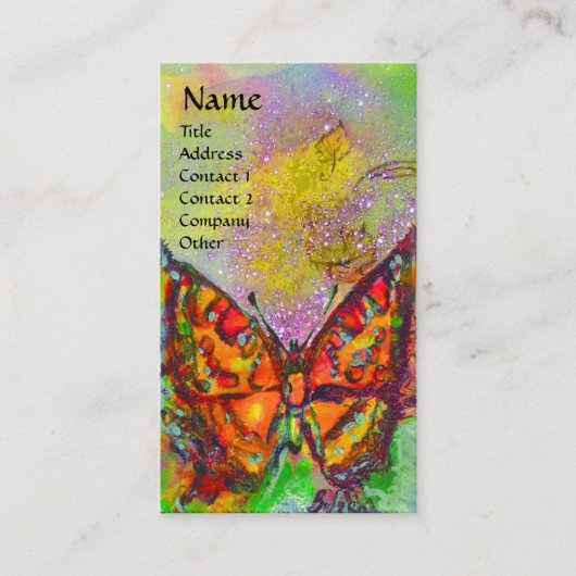 RODE BUTTERFLY PAARSE GEEL GOUD SPARKLES Monogram Visitekaartje (Voorkant)