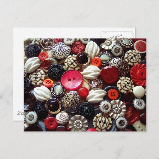 Rode Button, zwart en zilver Briefkaart (Voorkant / Achterkant)